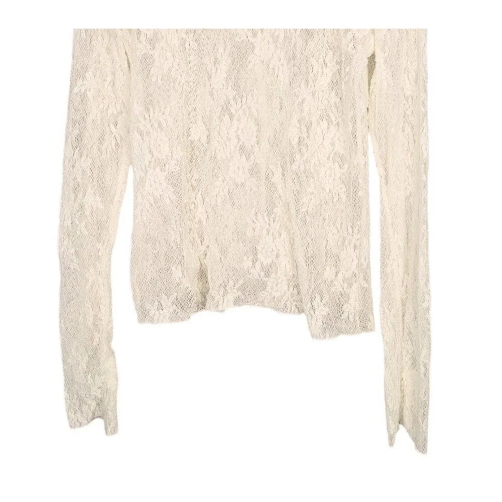 Free People Intimately Sweet Secrets Lace Turtleneck Top Ivory Cream Size XL